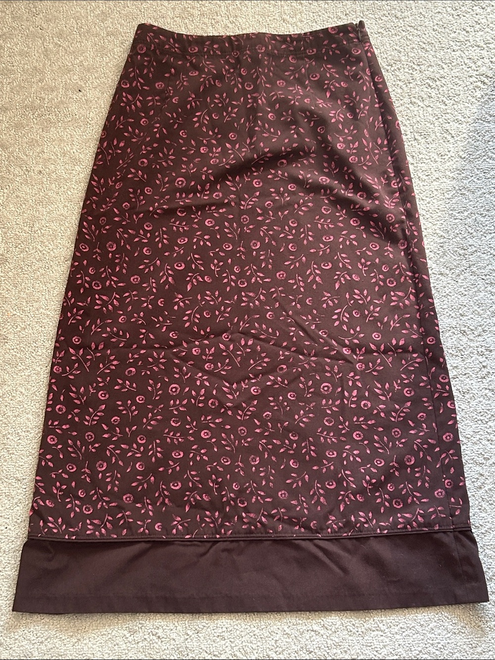 Floral Maxi Skirt in Brown with Pink Accents